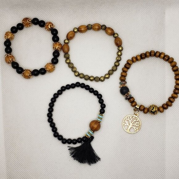 Multilayer Bracelet Tassel Tree of Life Shape Pendant Handmade Beads Stretchy Br - Picture 4 of 16